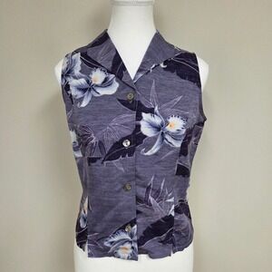 Tommy Bahama Sleeveless 100%  Silk Floral Shirt Top Womens XS‎ Purple Tropical